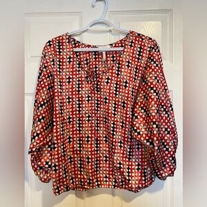Laundry by Shelli Segal Red Satin Geometric Print Blouse Size 6